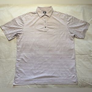 FootJoy Striped Golf Shirt - White with Purple Stripes - Size Larger